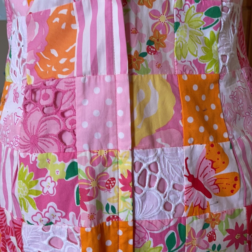 Lilly Pulitzer Pink Orange Yellow Patchwork Strapless Dress - Picture 9 of 11